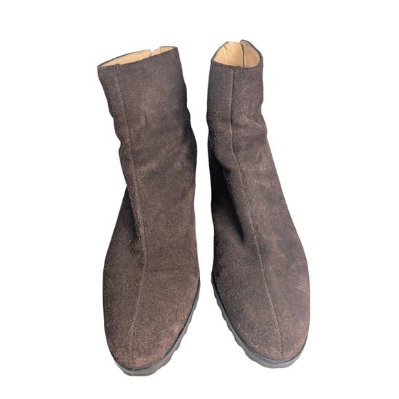 Ann Taylor Loft Dark Brown Suede Leather Heeled Ankle Boot Size 6.5 Fall - Picture 2 of 8